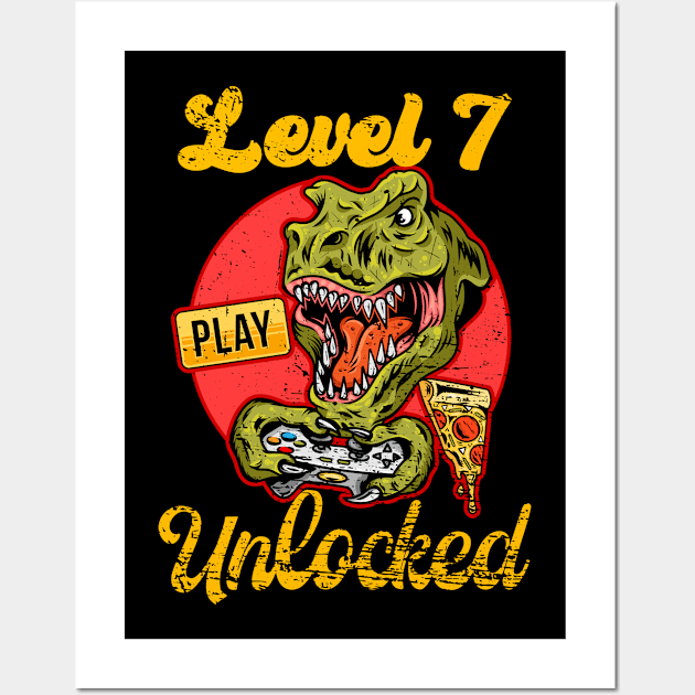 Level 7 Unlocked, dino kids gift level 7 Wall Art by UranusArts